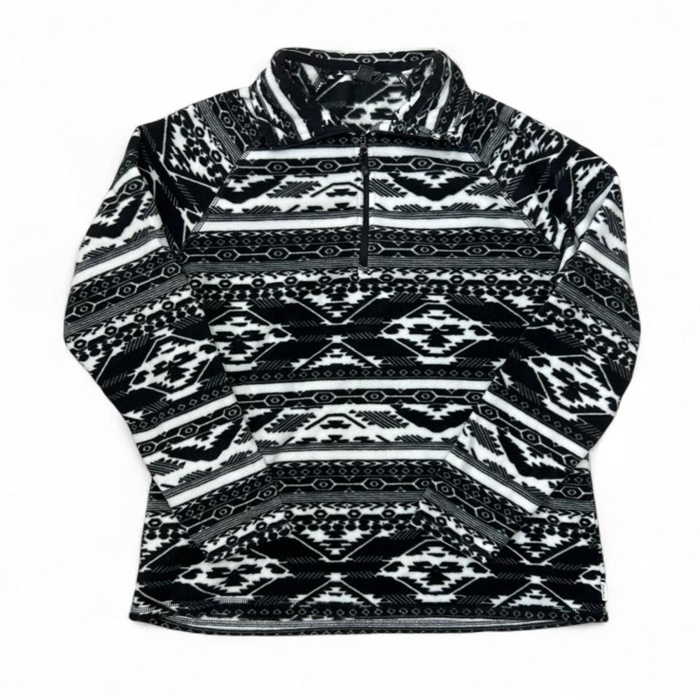 Eddie Bauer Black Aztec Fleece‎ Pullover Sweater Women's XL Quarter Zip Western